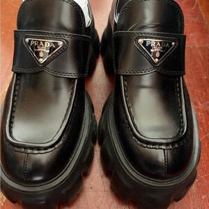 Prada Black Monolith Leather Loafers for Women, Never Worn